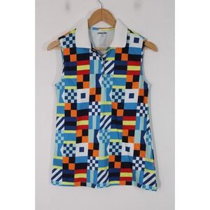 Lands End XS Multicolor Geometric Flat Collared Polo Sleeveless Tank Top